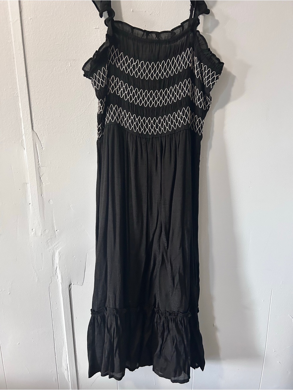 AUW Black Midi Dress with White Smocked Bodice